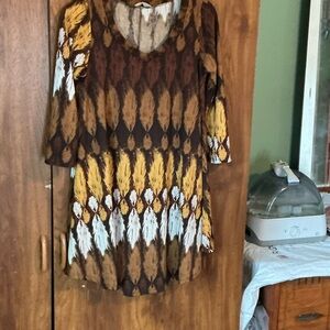 Brown and Yellow Patterned Women's Top